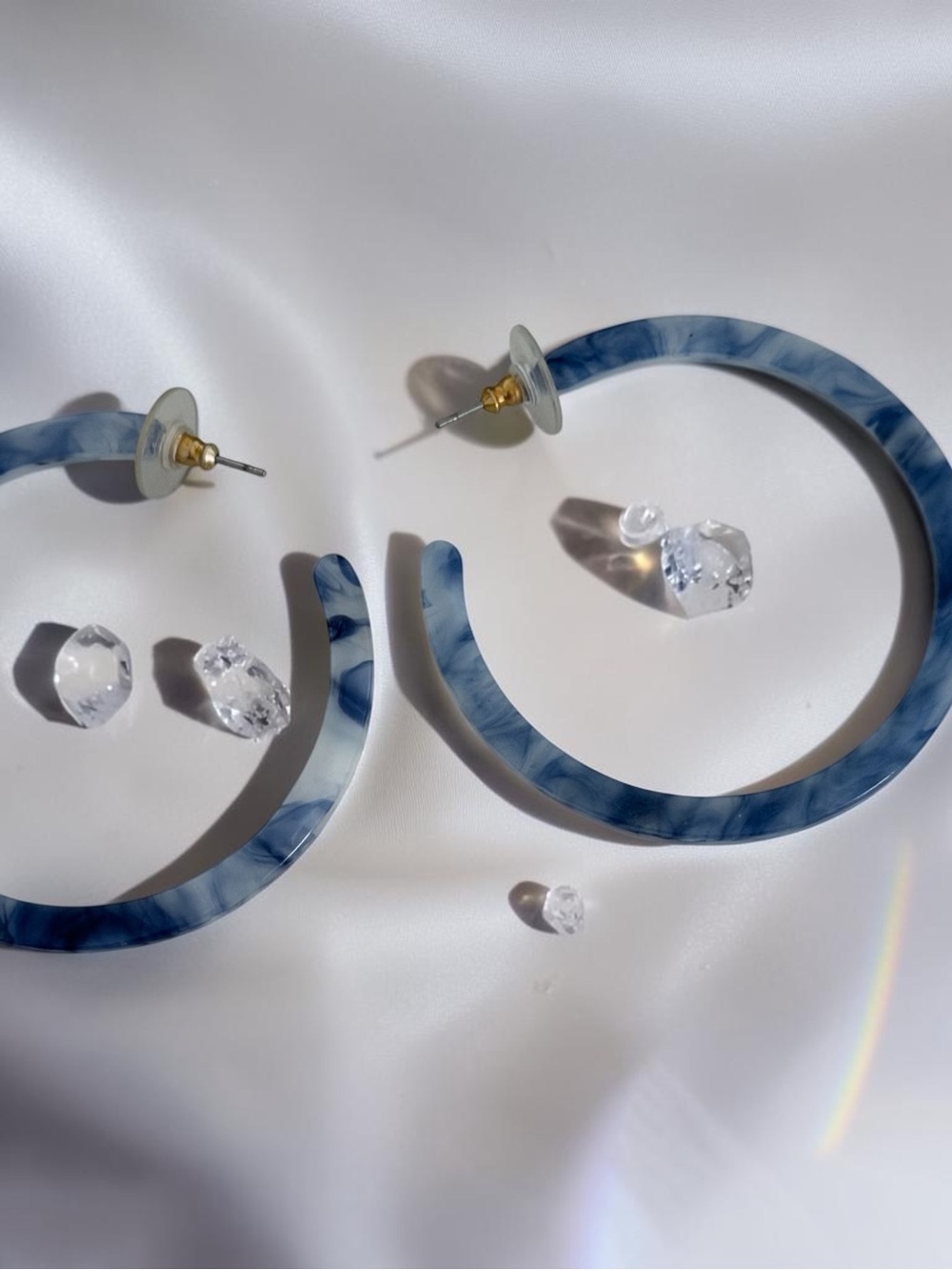 Blue Marbled Hoop Earrings